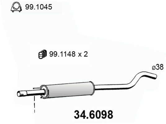 ASSO Silencieux intermédiaire 34.6098 Opel CORSA Pot d'échappement intermédiaire ASSO 34.6098