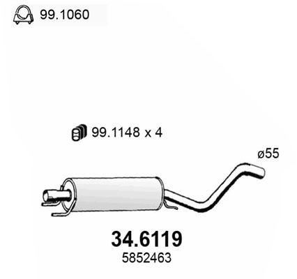 ASSO Silencieux intermédiaire 34.6119 34.6119 Pot d'échappement intermédiaire OPEL CORSA ASSO