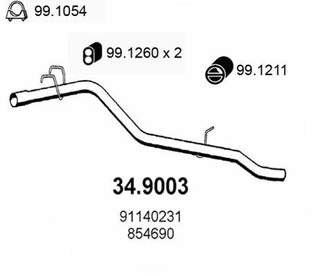ASSO Tuyau d'échappement 34.9003 Opel ASTRA Tuyaux d'échappement ASSO 34.9003