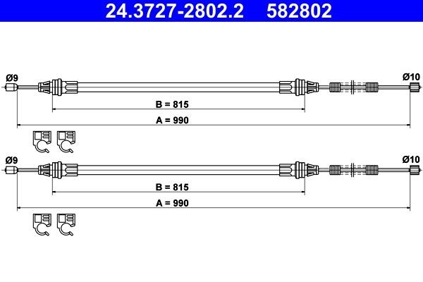 ATE Tautrekk, håndbremse 24.3727-2802.2 ATE 24.3727-2802.2 originale Bremsewire CITROЁN LNA pris