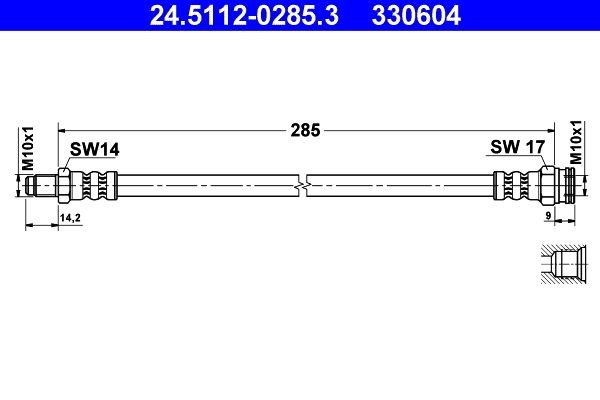 ATE Bremseslange 24.5112-0285.3 ATE 24.5112-0285.3 Bremseslange Citroen C25 280 billige