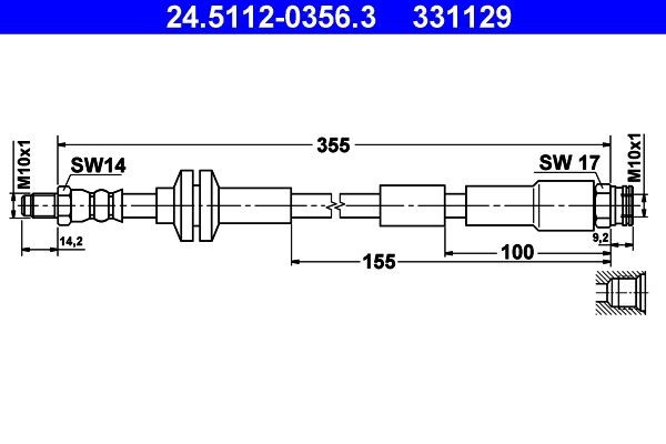 ATE Bremseslange 24.5112-0356.3 24.5112-0356.3 Bremseslange CHRYSLER PT CRUISER ATE