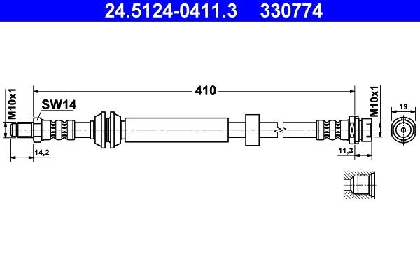 ATE Bremseslange 24.5124-0411.3 ATE 24.5124-0411.3 Bremseslange Ford Focus dnw originale pris