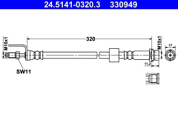 ATE Bremseslange 24.5141-0320.3 ATE 24.5141-0320.3 Bremseslange Ford Transit Mk6 Minibuss billige