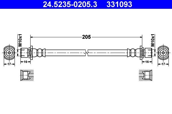 ATE Bromsslang 24.5235-0205.3 24.5235-0205.3 ATE bromsslang DAIHATSU FEROZA