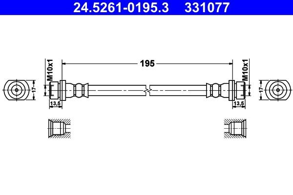 ATE Bremseslange 24.5261-0195.3 Bremseslange ATE Toyota PROACE VERSO 24.5261-0195.3