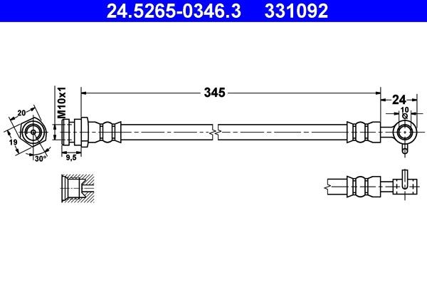 ATE Bromsslang 24.5265-0346.3 24.5265-0346.3 ATE bromsslang MAZDA 121