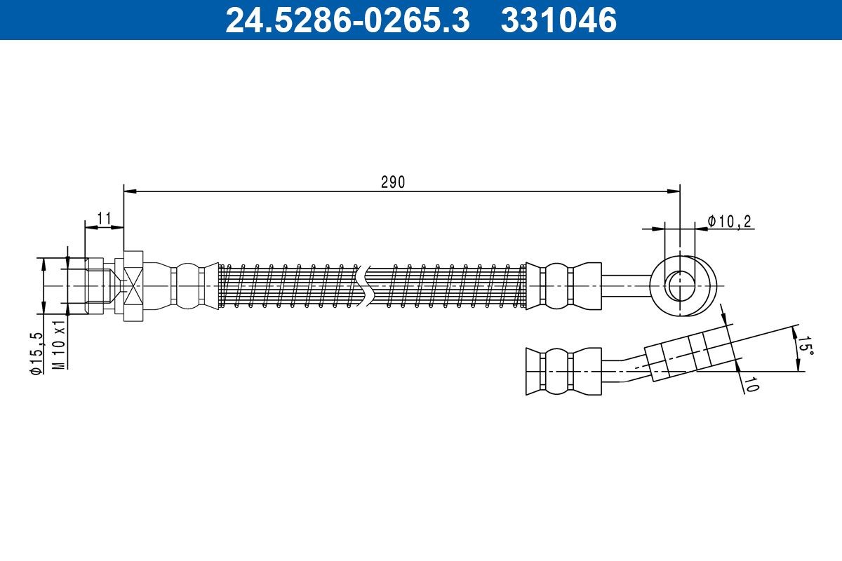 Ελαστικός σωλήνας φρένων ATE 24.5286-0265.3 ATE 24.5286-0265.3 Ελαστικός σωλήνας φρένων HYUNDAI i10 2011
