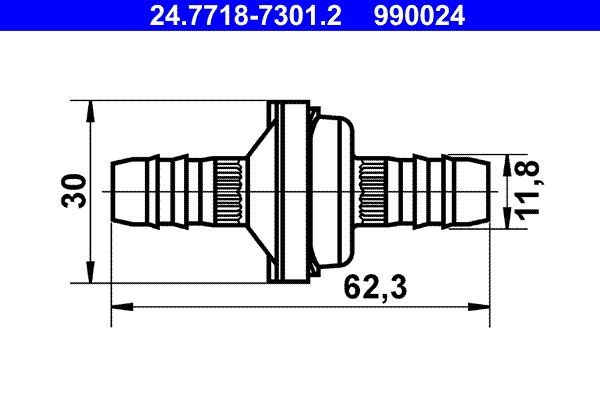ATE Ventil, vakuumledning 24.7718-7301.2 Bromsservo Suzuki HA24 24.7718-7301.2 ATE