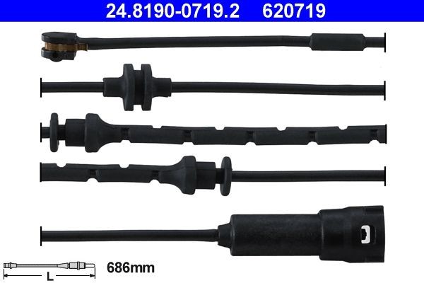 Hoiatuskontakt, piduriklotsi kulumine ATE 24.8190-0719.2 ATE 24.8190-0719.2 Piduriklotside kulumisandur FIAT 500 2008