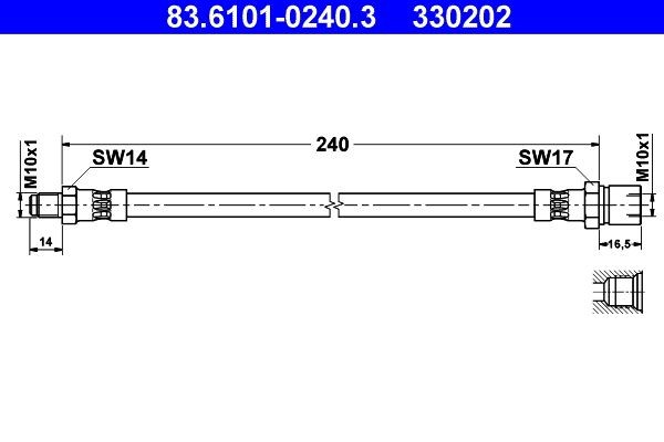 ATE Ελαστικός σωλήνας φρένων 83.6101-0240.3 ATE 83.6101-0240.3 γνήσια Ελαστικός σωλήνας φρένων 412i κόστος