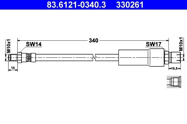 ATE Bremseslange 83.6121-0340.3 ATE 83.6121-0340.3 Bremseslange