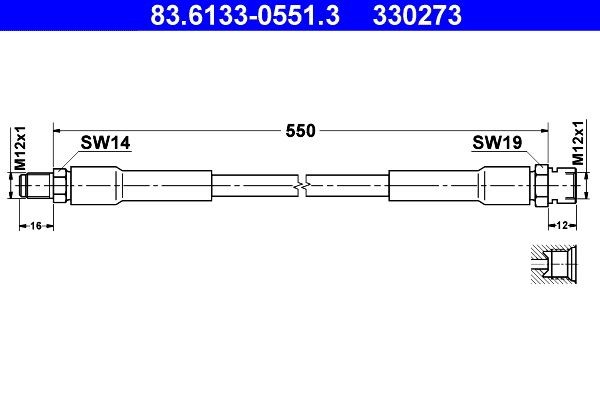 ATE Bremseslange 83.6133-0551.3 ATE 83.6133-0551.3 Bremseslange Honda CIVIC billige