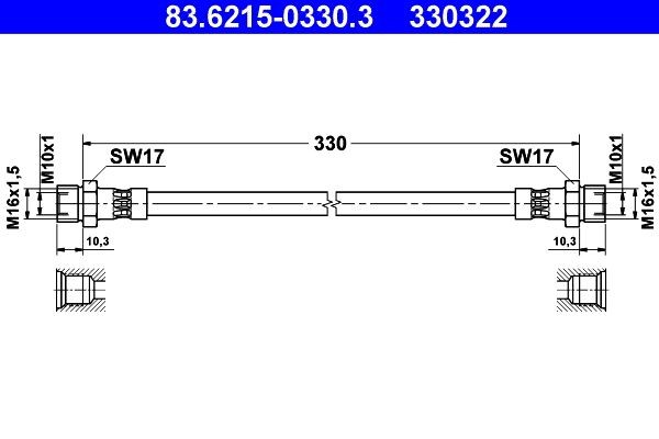 ATE Bromsslang 83.6215-0330.3 ATE 83.6215-0330.3 Bromsslang 412i original