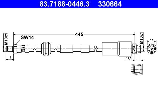 ATE Bremseslange 83.7188-0446.3 ATE 83.7188-0446.3 Jaguar XF Sportbrake X260 Bremseslanger pris