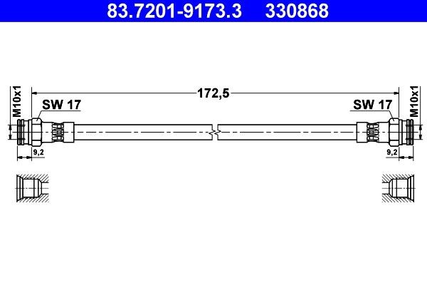 ATE Bromsslang 83.7201-9173.3 83.7201-9173.3 ATE bromsslangar Fiat PALIO