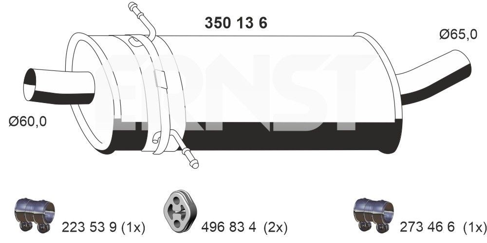 ERNST Uitlaat middendemper 350136 Mercedes-Benz GLC Uitlaat middendemper ERNST 350136