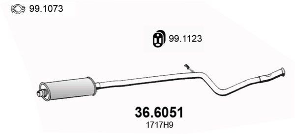 ASSO Mittenljuddämpare 36.6051 36.6051 ASSO mellandämpare PEUGEOT 206