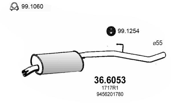 ASSO Mittenljuddämpare 36.6053 36.6053 ASSO central ljuddämpare PEUGEOT 206