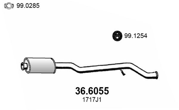 ASSO Mittenljuddämpare 36.6055 36.6055 ASSO resonator avgassystem PEUGEOT 206