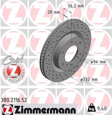 Jarrulevy ZIMMERMANN 380.2116.52 ZIMMERMANN SPORT COAT Z 380.2116.52 MITSUBISHI PAJERO SPORT 2022 Jarrulevyt
