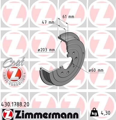 ZIMMERMANN Remtrommel 430.1788.20 430.1788.20 COAT Z Remtrommels OPEL ASCONA ZIMMERMANN