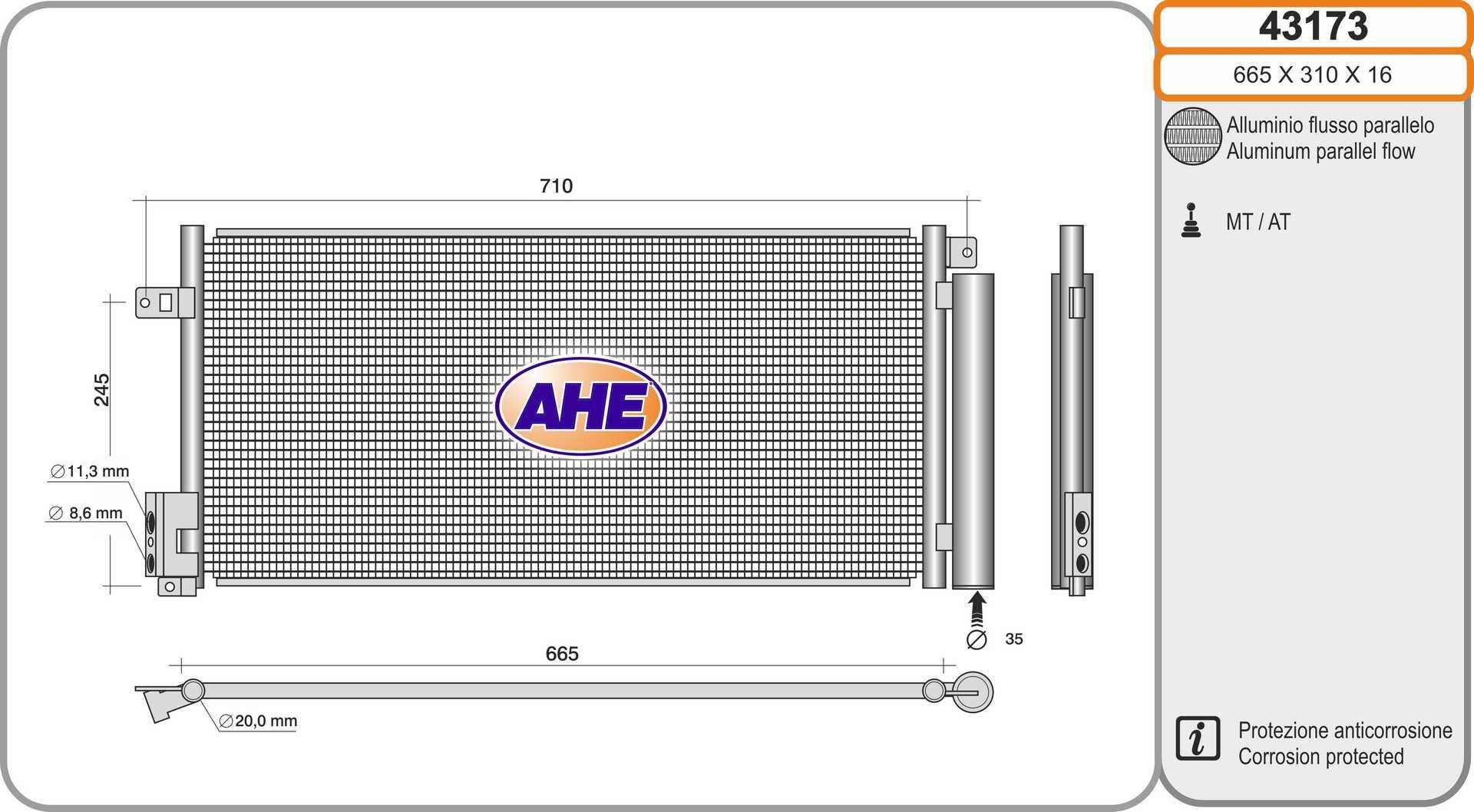 AHE Condensor voor airco 43173 AHE 43173 Condensor voor airco LANCIA Delta III (844) goedkoop