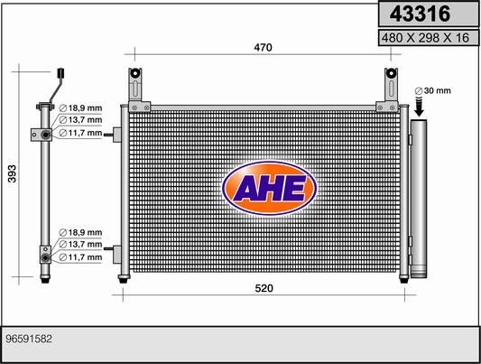 AHE Kondensator, klimaanlæg 43316 Kondensor AC AHE Chevrolet AVEO 43316