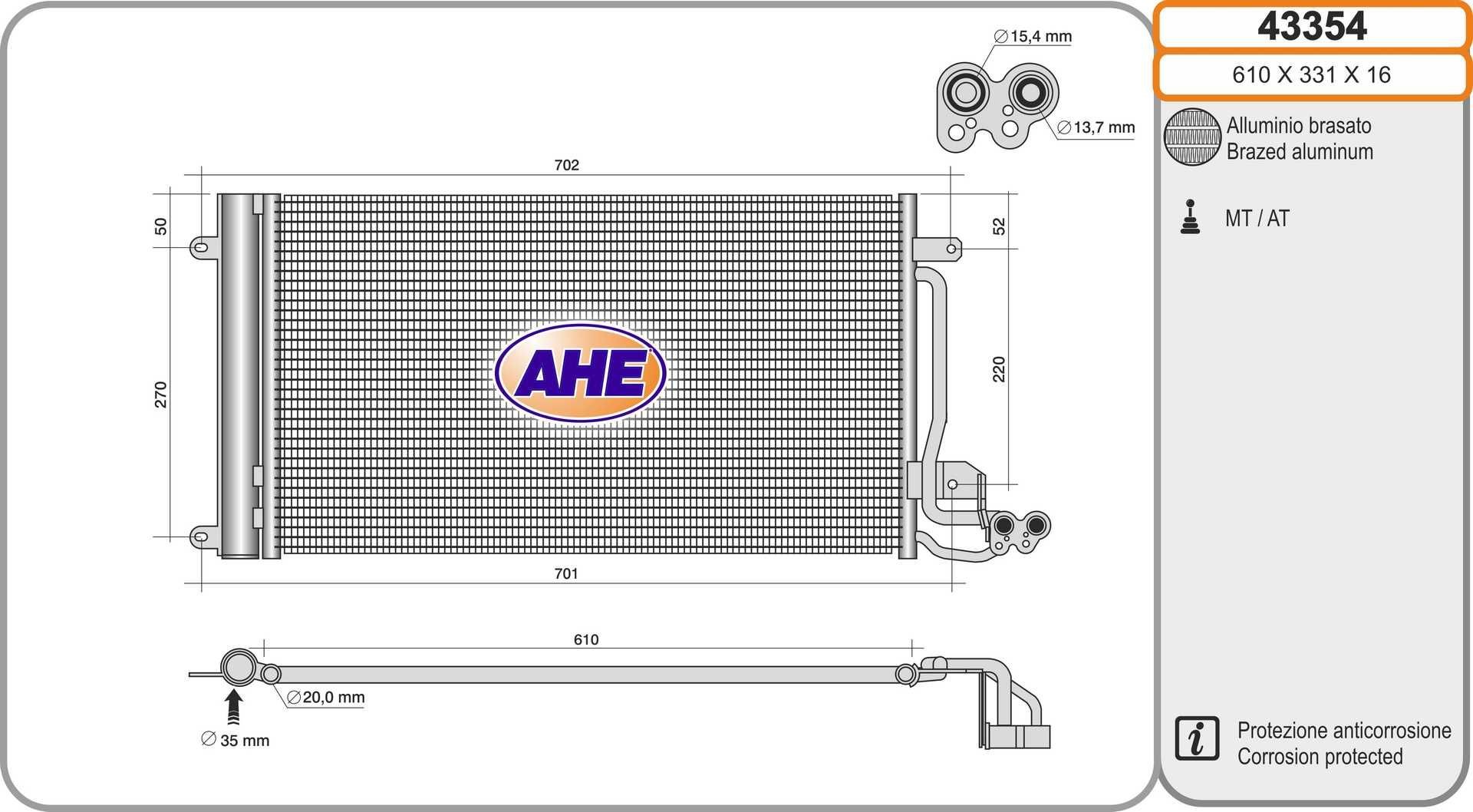 AHE Condensatore climatizzatore 43354 AHE 43354 Condensatore aria condizionata Skoda Roomster Praktik prezzo