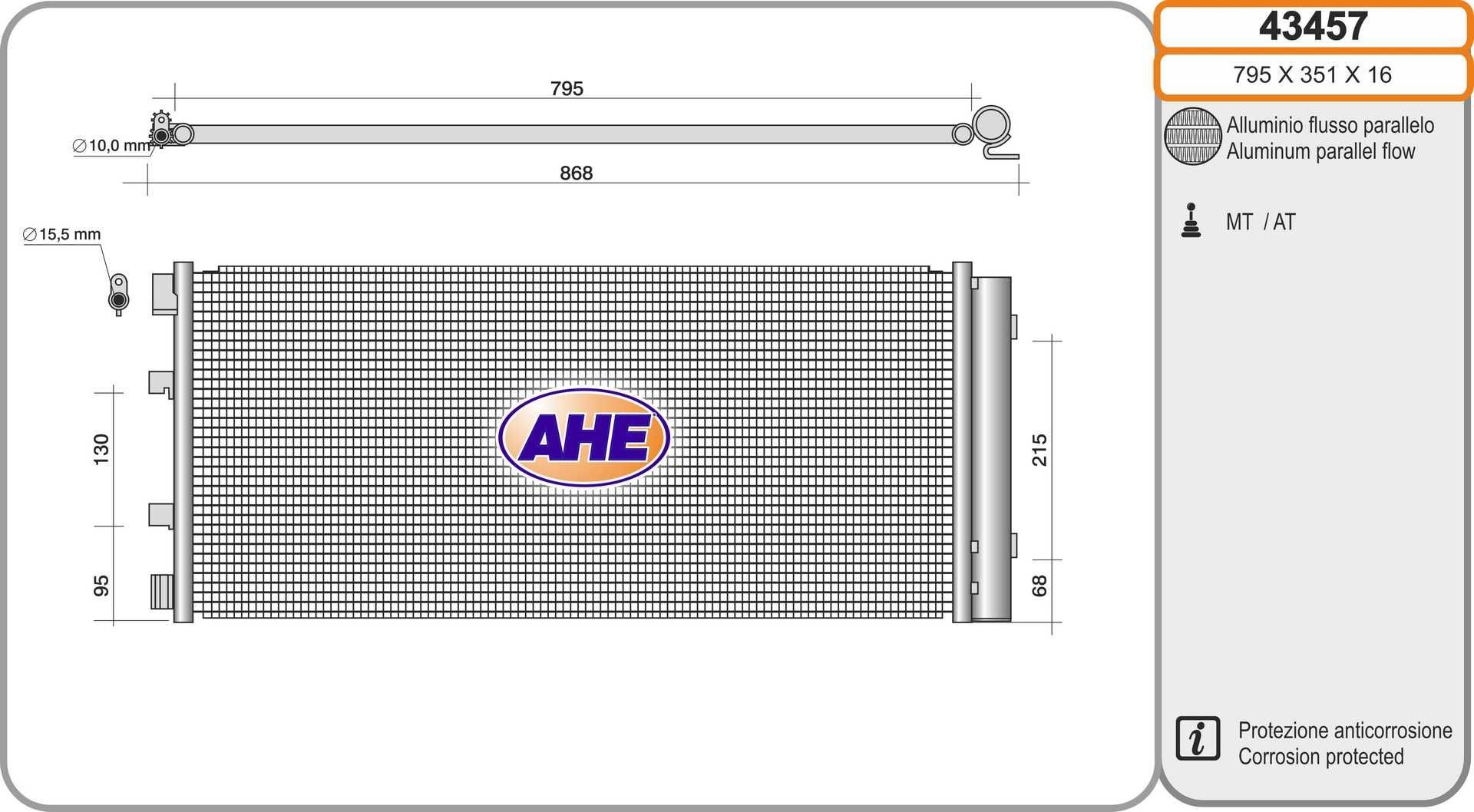 AHE Condensatore climatizzatore 43457 43457 Radiatore aria condizionata AHE NISSAN TERRANO costo