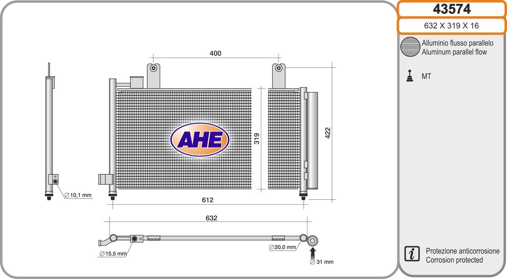 AHE Kondensator, klimaanlæg 43574 43574 Aircondition kondensator AHE CHEVROLET AVEO