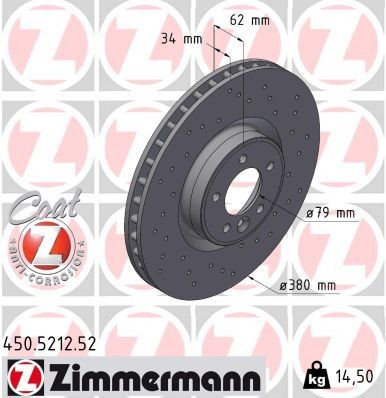 ZIMMERMANN Disco freno 450.5212.52 ZIMMERMANN 450.5212.52 costo Dischi freno Range Rover L494 originale