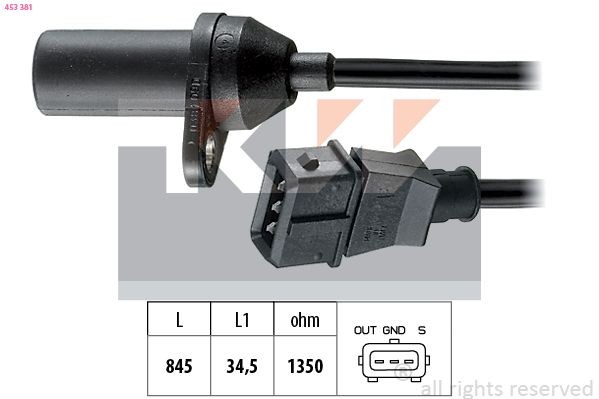 KW Andur, väntvõll 453 381 453 381 Väntvõlli asendi andur KW FIAT PANDA