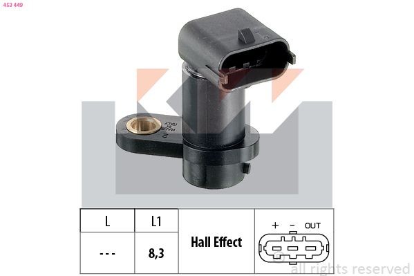 KW Snímač polohy vačkového hriadeľa 453 449 Snímač vačkového hriadeľa KW Opel KADETT 453 449