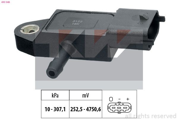 KW Devējs, Izplūdes gāzu spiediens 493 348 Devējs izplūdes gāzu spiediens KW Hyundai SANTA FE 493 348