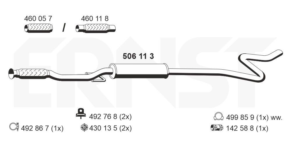 ERNST Midtre lydpotte 506113 ERNST 506113 originale Mellomlyddemper CITROЁN C3 pris