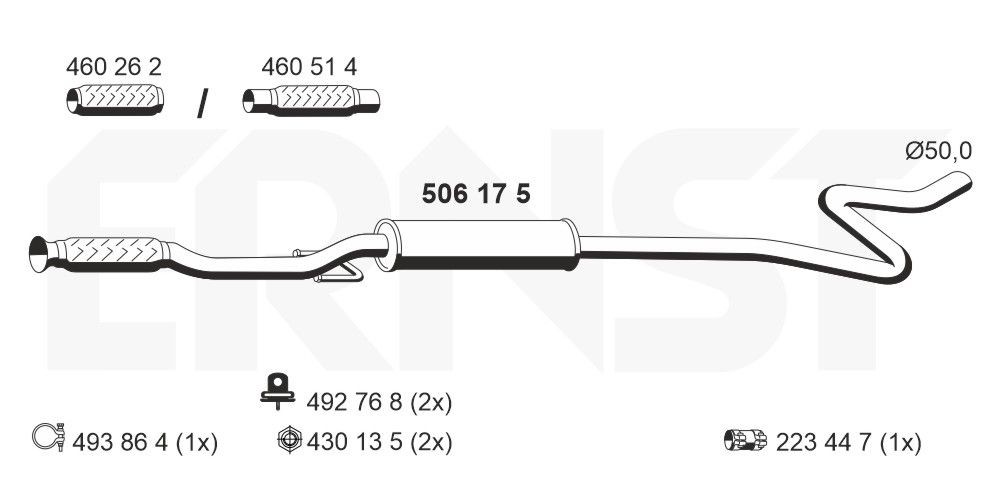 Panela de escape central ERNST 506175 ERNST 506175 Silenciador central Peugeot 207 2015