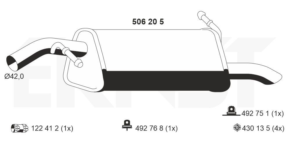 ERNST Bakre eksospotte 506205 506205 Sluttlyddemper PEUGEOT BIPPER ERNST