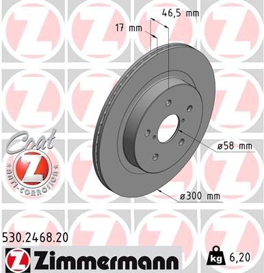 Disque de frein ZIMMERMANN 530.2468.20 ZIMMERMANN COAT Z 530.2468.20 Disques SUBARU LEGACY 2017