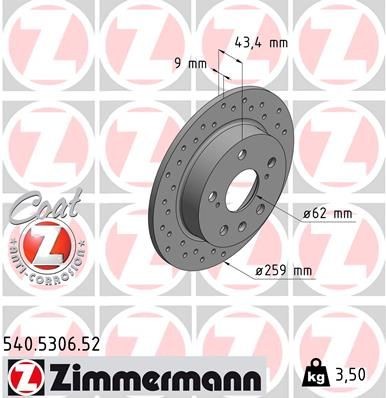 Δισκόπλακα ZIMMERMANN 540.5306.52 ZIMMERMANN SPORT COAT Z 540.5306.52 Δίσκοι φρένων SUZUKI SX4 2021