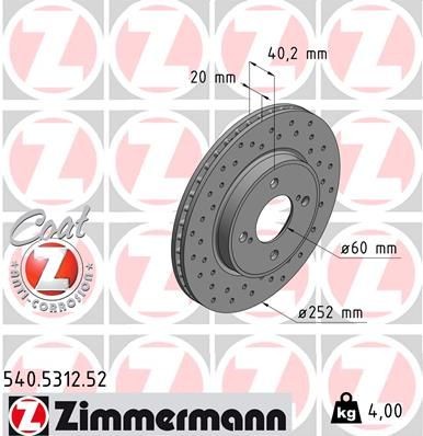 ZIMMERMANN Disco freno 540.5312.52 ZIMMERMANN 540.5312.52 Dischi dei freni Suzuki Baleno 2 originali prezzo