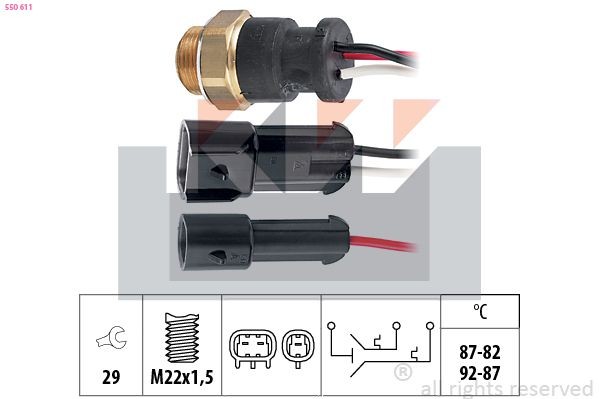 KW Temperaturbryter, kjølevifte 550 611 Temperaturbryter kjølevifte KW Fiat SEICENTO 550 611
