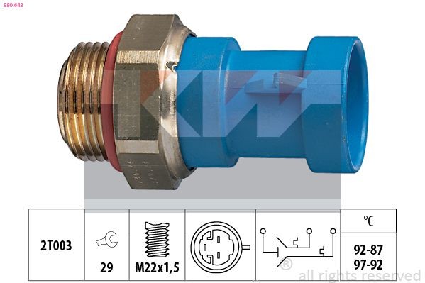 KW Temperatuurilülitus, radiaatorivent. 550 643 Temperatuurilülitus radiaatoriventilaator KW Fiat TALENTO 550 643