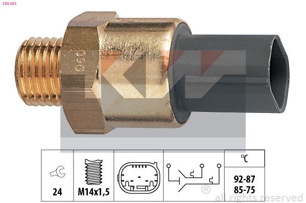 KW Θερμικός διακόπτης, βεντιλατέρ ψυγείου 550 691 Βαλβίδα βεντιλατέρ KW Porsche BOXSTER 550 691