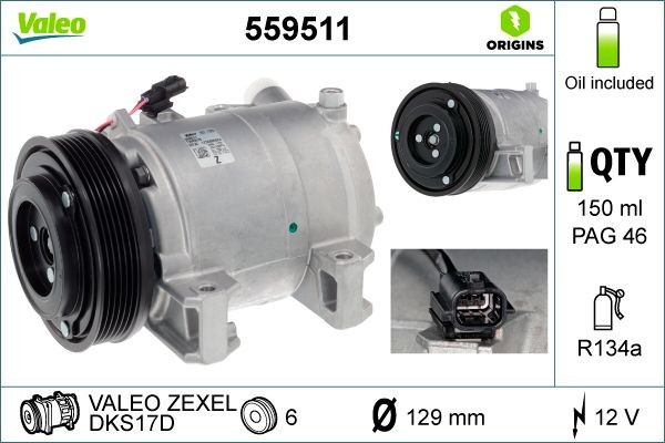 VALEO AC-kompressor 559511 Aircondition pumpe VALEO Nissan X-TRAIL 559511