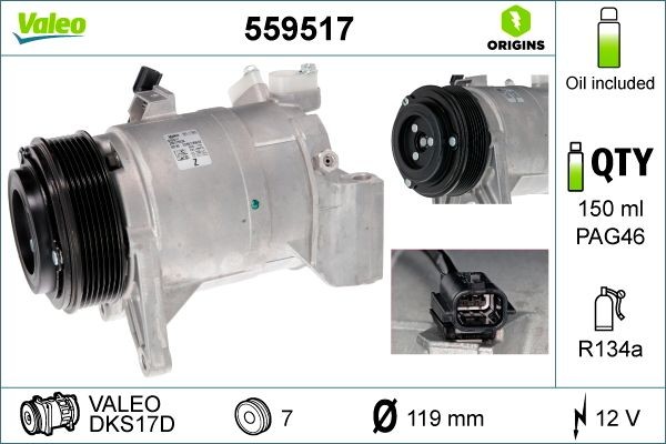 AC-kompressor VALEO 559517 VALEO 559517: Ac klimakompressor Nissan TEANA 2009