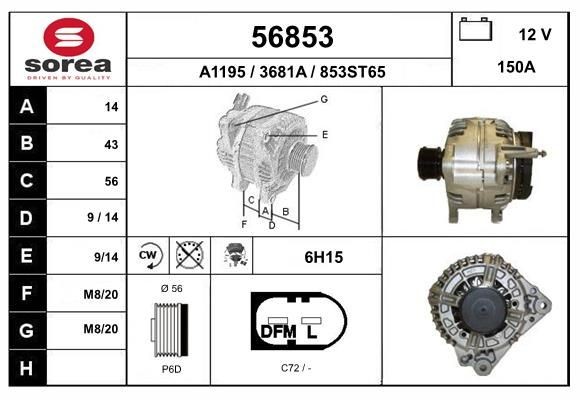 EAI Alternator 56853 56853 EAI generator CHRYSLER