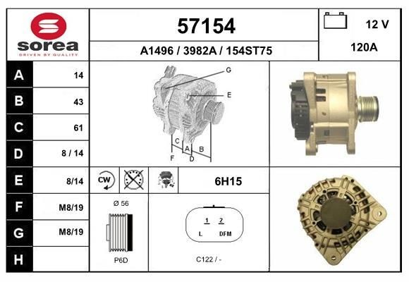 EAI Alternátor 57154 Alternátor EAI Renault 25 57154