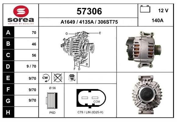 EAI Alternátor 57306 Alternátor EAI Volkswagen PASSAT 57306