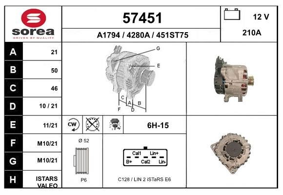 EAI Alternátor 57451 57451 Alternátor CITROËN C5 EAI